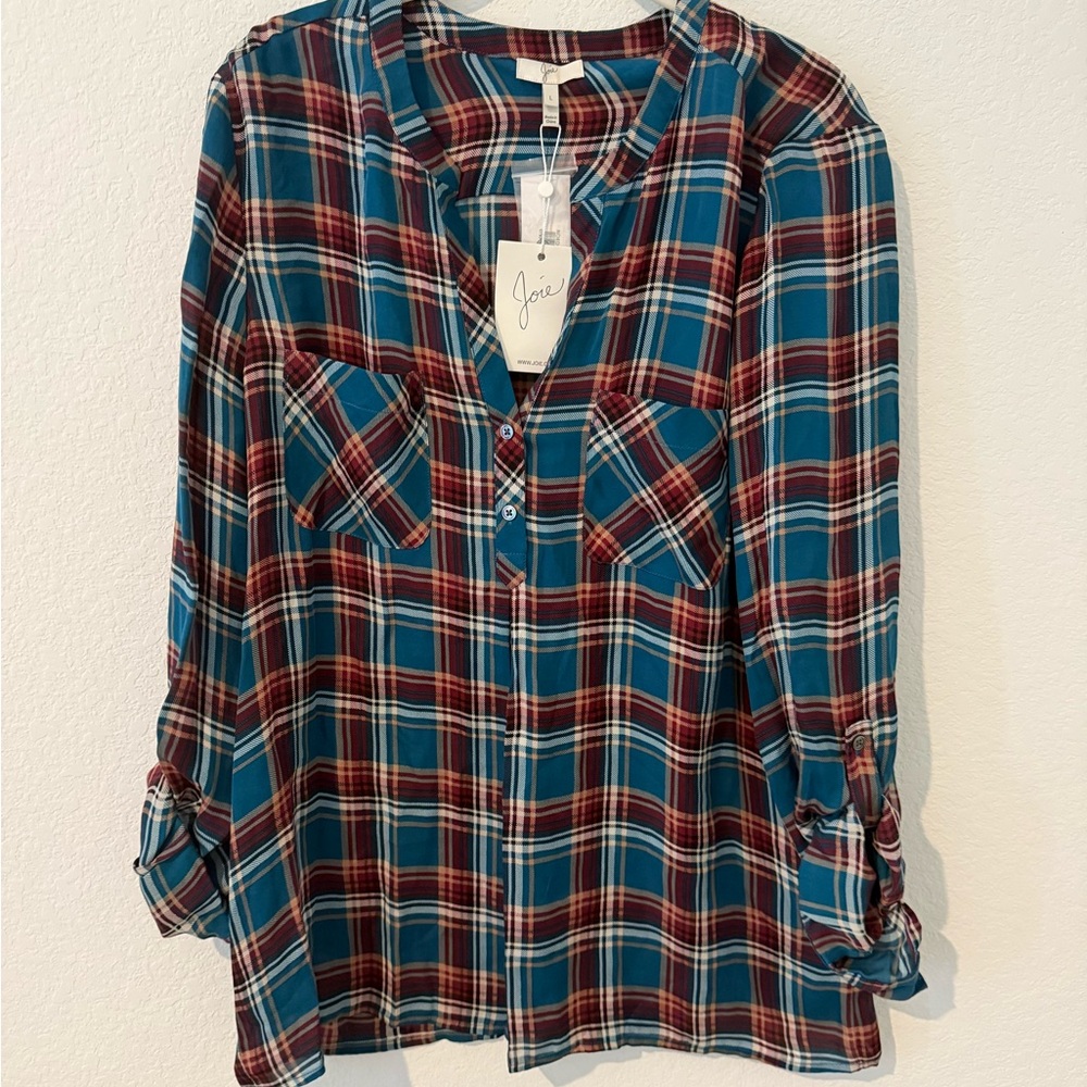 Joie Plaid Blouse in Blue and Red